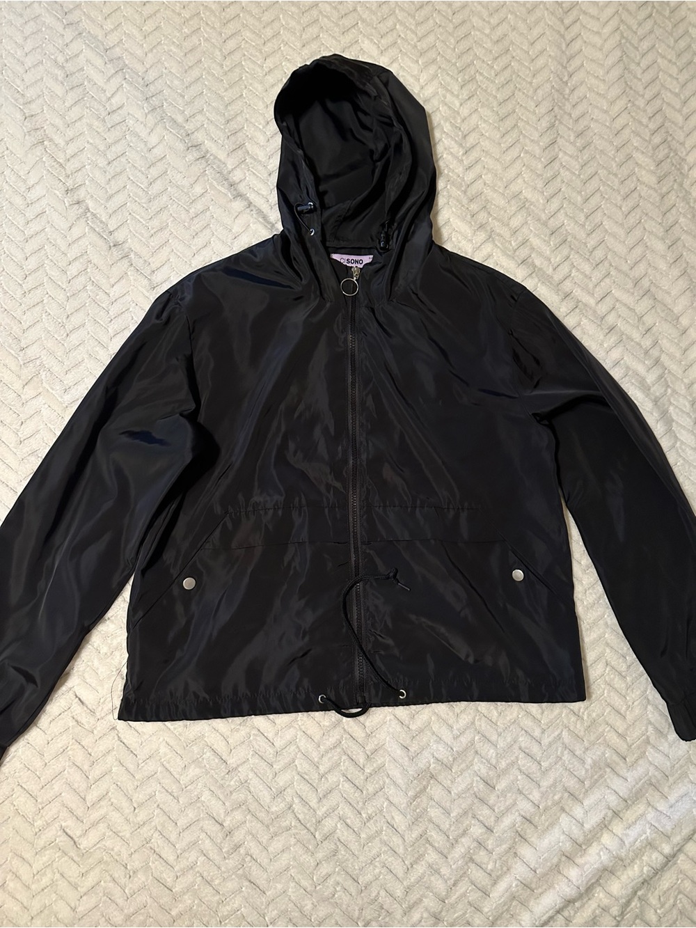 Ci Sono Black Hooded Windbreaker Jacket Size Large